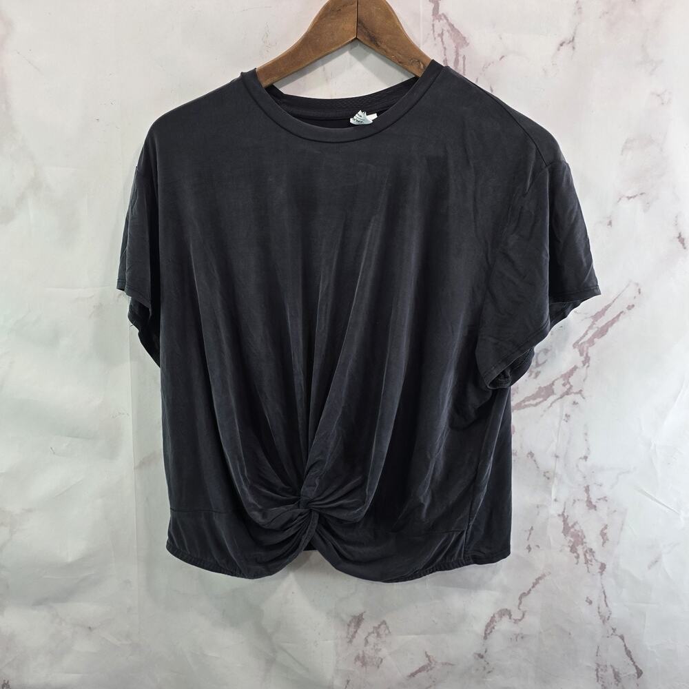 & Other Stories T Shirt Womens Medium 8 Black Blouse Twist Knot Front Stockholm